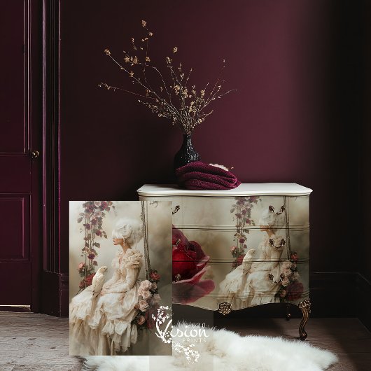 Mary Antoinette Portrait Bird & Rose Floral Seidenpapier