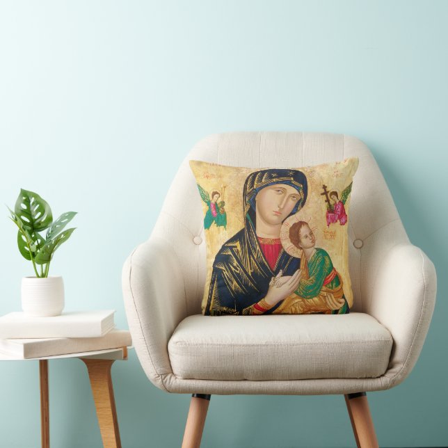 MARY & BABY JESUS ART PILLOW KISSEN (Stuhl )