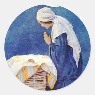 Mary Beten und Baby Jesus Runder Aufkleber