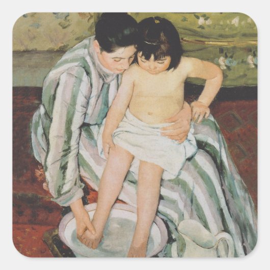 Mary Cassatt Child's Bath Painting Quadratischer Aufkleber (Vorderseite)