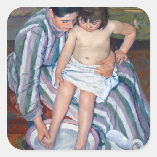 Mary Cassatt - Das Kinderbad / das Bad Quadratischer Aufkleber (Vorderseite)