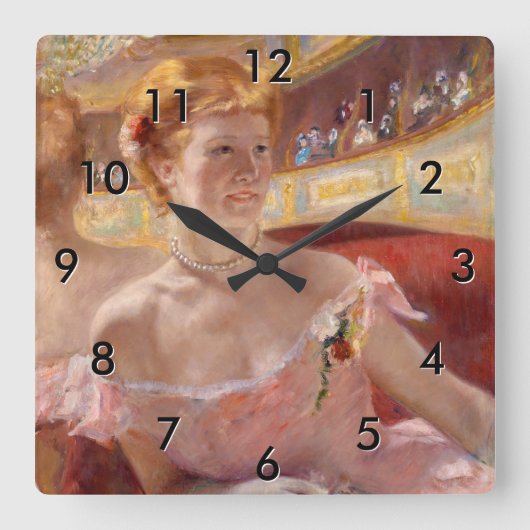 Mary Cassatt - Eine Frau mit Perlenschnur in einer Quadratische Wanduhr (Vorderseite)