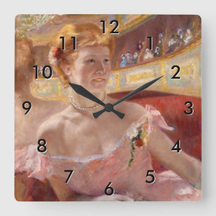 Mary Cassatt - Frau mit Perlenkette in einer Loge Quadratische Wanduhr