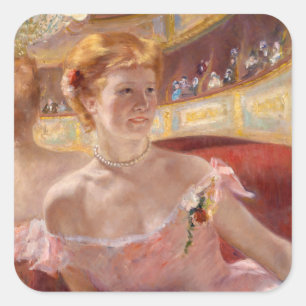 Mary Cassatt - Frau mit Perlenkette in einer Loge Quadratischer Aufkleber