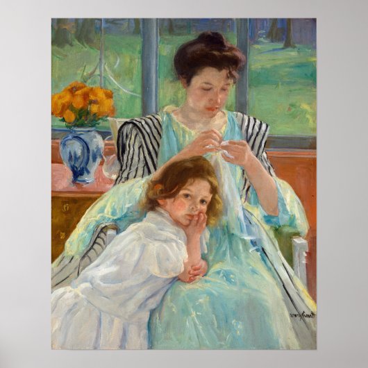 Mary Cassatt - Junge Mutter beim Nähen Poster (Vorne)