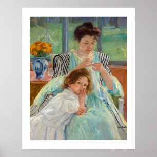 Mary Cassatt - Junge Mutter beim Nähen Poster