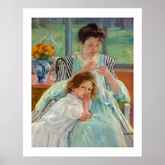 Mary Cassatt - Junge Mutter beim Nähen Poster (Vorne)