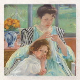 Mary Cassatt - Jungmütternähen Glasuntersetzer