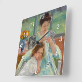 Mary Cassatt - Jungmütternähen Quadratische Wanduhr (Winkel)