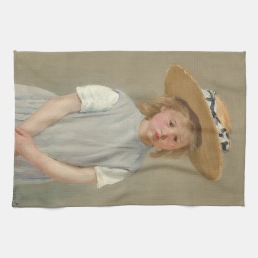 Mary Cassatt - Kind in einem Strohhut Geschirrtuch (Horizontal)