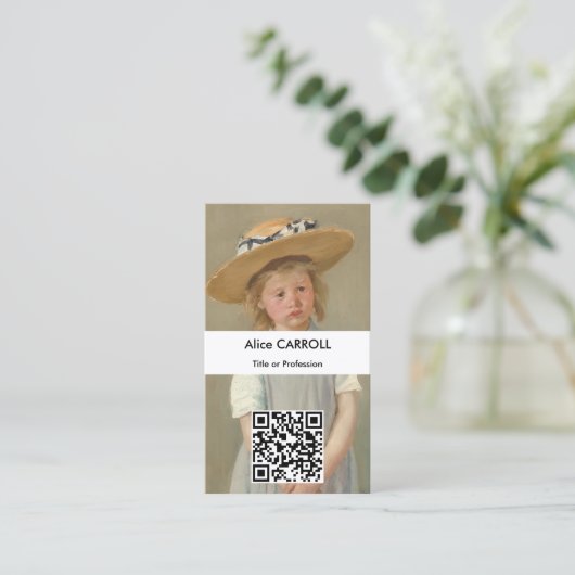 Mary Cassatt - Kind in einem Strohhut - QR-Code Visitenkarte (Stehend Vorderseite)