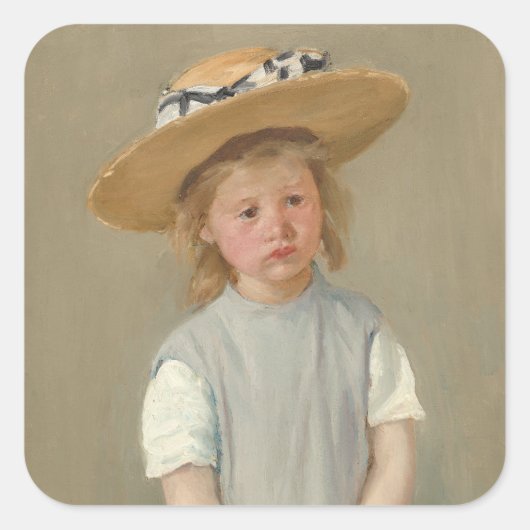 Mary Cassatt - Kind in einem Strohhut Quadratischer Aufkleber (Vorderseite)