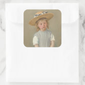 Mary Cassatt - Kind in einem Strohhut Quadratischer Aufkleber (Tasche)