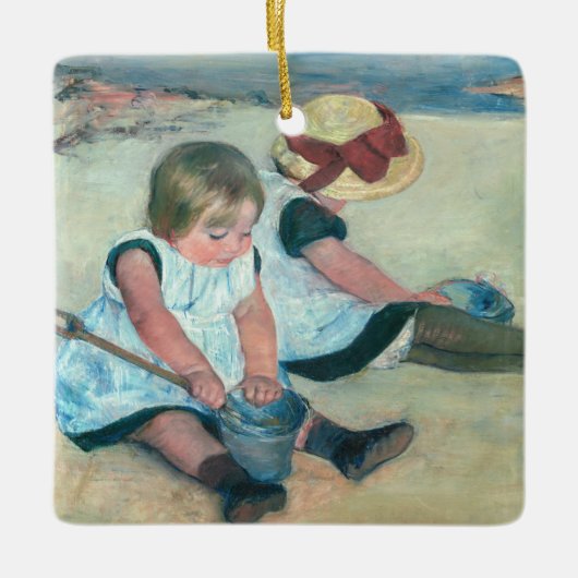 Mary Cassatt - Kinder, die am Strand spielen Keramikornament (Vorderseite)