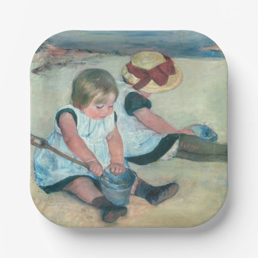 Mary Cassatt - Kinder, die am Strand spielen Pappteller (Vorderseite)