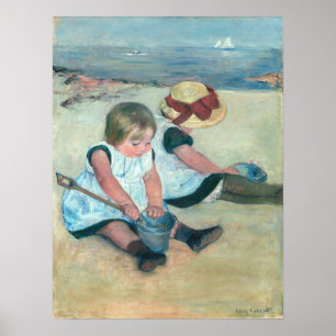 Mary Cassatt - Kinder, die am Strand spielen Poster