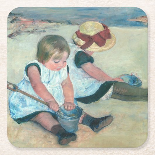 Mary Cassatt - Kinder, die am Strand spielen Rechteckiger Pappuntersetzer (Vorderseite)
