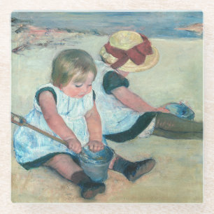 Mary Cassatt - Kinder spielen am Strand Glasuntersetzer