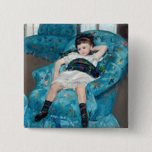 Mary Cassatt - Kleines Mädchen in einem blauen Ses Button