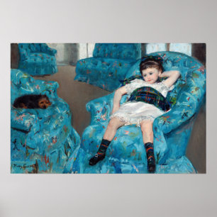 Mary Cassatt - Kleines Mädchen in einem blauen Ses Poster