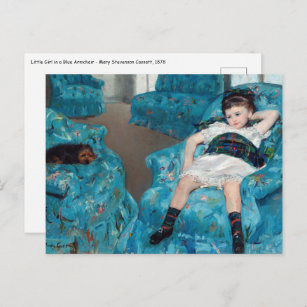 Mary Cassatt - Kleines Mädchen in einem blauen Ses Postkarte