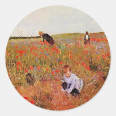 Mary Cassatt Kunstwerke, Red Poppies, Runder Aufkleber (Vorderseite)