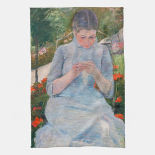 Mary Cassatt - Mädchen beim Nähen in einem Garten Geschirrtuch