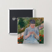 Mary Cassatt - Mädchen nähen im Garten Button (Vorne & Hinten)