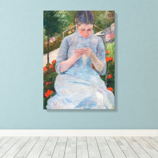 Mary Cassatt - Mädchen nähen im Garten Leinwanddruck (Insitu (Holzboden))