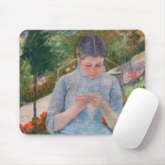 Mary Cassatt - Mädchen nähen im Garten Mousepad (Mit Mouse)
