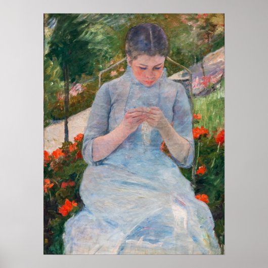 Mary Cassatt - Mädchen nähen im Garten Poster (Vorne)