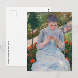 Mary Cassatt - Mädchen nähen im Garten Postkarte