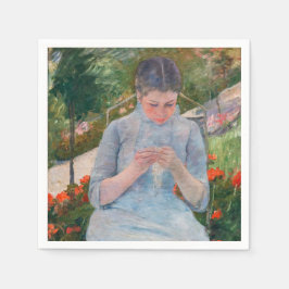 Mary Cassatt - Mädchen nähen im Garten Serviette