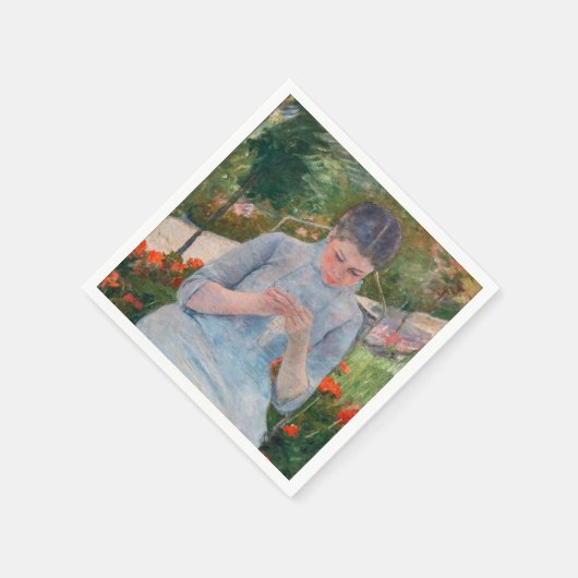 Mary Cassatt - Mädchen nähen im Garten Serviette (Ecke)