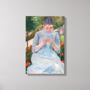 Mary Cassatt - Mädchen näht im Garten Leinwanddruck