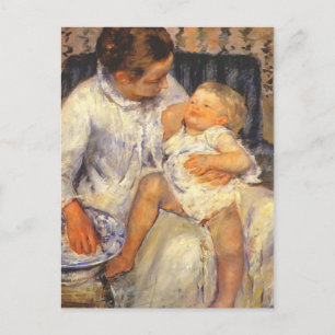 Mary Cassatt-Mother will ihr schlampiges Kind wasc Postkarte