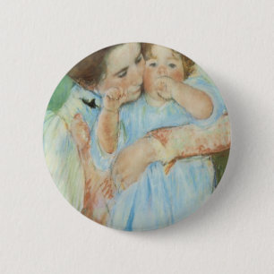 Mary Cassatt Mutter und Kindertagskarte Button