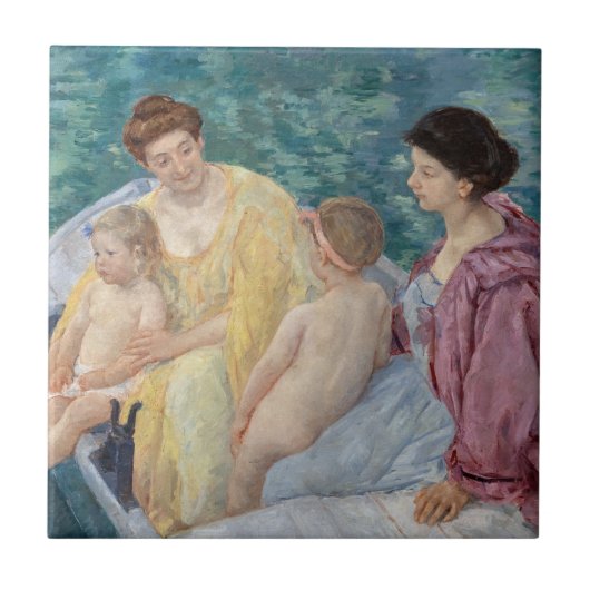 Mary Cassatt - Zwei Mütter und Kinder in einem Boo Fliese (Vorderseite)