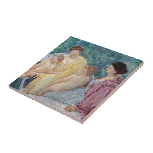 Mary Cassatt - Zwei Mütter und Kinder in einem Boo Fliese (Seite)