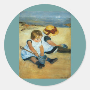 Mary Cassatts Children on the Beach (1884) Runder Aufkleber