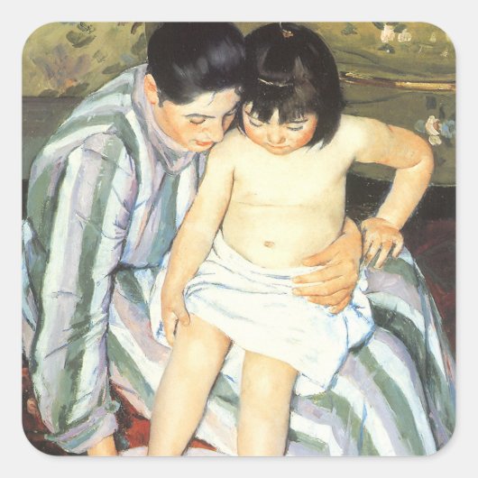 Mary Cassatts Kinderbad Vintage-Impressionismus Quadratischer Aufkleber (Vorderseite)