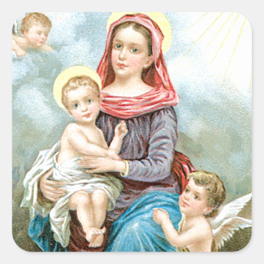 Mary Cherubs und Baby Jesus Quadratischer Aufkleber (Vorderseite)