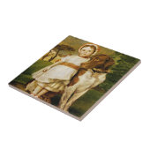 Mary Fox mit ihrem spanischen Pointer Dog (G.F. Wa Fliese (Seite)