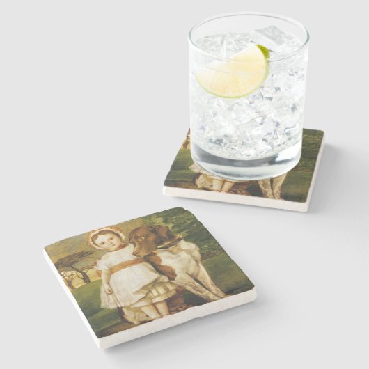 Mary Fox mit ihrem spanischen Pointer Dog (G.F. Wa Steinuntersetzer (Seitenansicht)