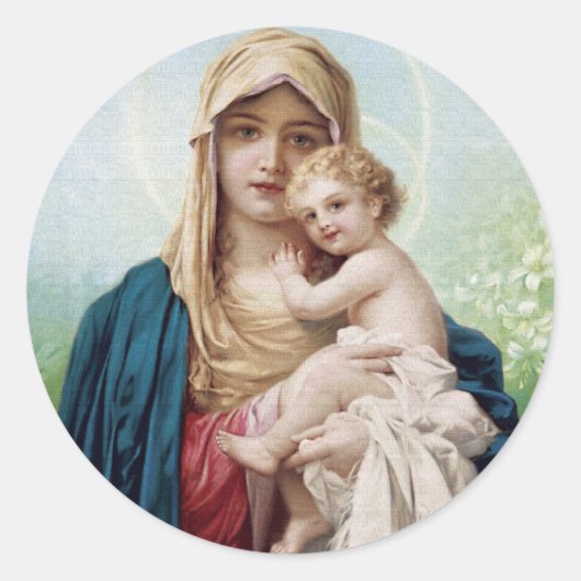 Mary hält Jesus Runder Aufkleber (Vorderseite)