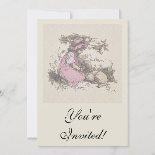 Mary hatte einen kleinen Lamm-Kinderzimmer-Rhyme Einladung (Vorderseite)