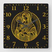 Mary Holding Jesus in Serene Gold Quadratische Wanduhr (Vorderseite)