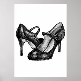 Mary Jane Heelses Fashion Sketch Poster
