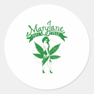 Mary Jane Puff Pass Frau Kunstwerk grün Runder Aufkleber