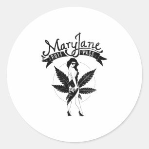 Mary Jane Puff Pass Frau Kunstwerk Schwarz Runder Aufkleber
